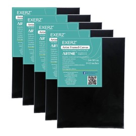 Exerz Stretcher Frame, Black, 24 x 30 cm, Set of 5, 280 GSM, 1.7 cm Thick, 100% Cotton, Triple Primer, Acid-Free, Medium Grain, Framed Art Canvas