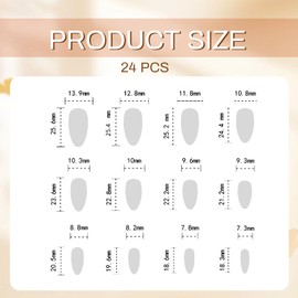 GlamRays Press on Nails Medium Almond False Nails Shiny Glue Nail Brown Full Size French Tips Nail False Nails Acrylic Nails Decorations Pack of 24