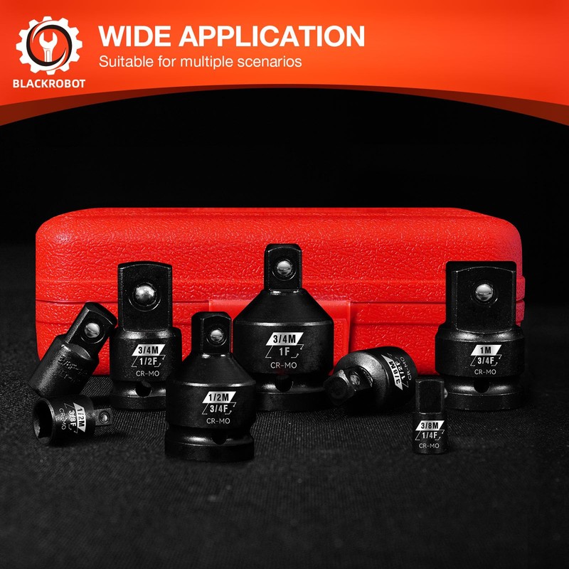 BLACKROBOT 8PCS Impact Socket Adapter Set, 1” 3/4” 1/4" 3/8"