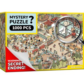 Odd Pieces Jigsaw Puzzles 1000 Pieces - Magic Mystery Story Secret Ending Puzzle - Perfect Game Night for Adults & Kids - Cat Dog Cartoon Theme (Snack Attack)