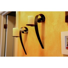 Lily’s Home Pillar Candle Wall Sconces, Hanging Iron Metal Decor Art Set of 2