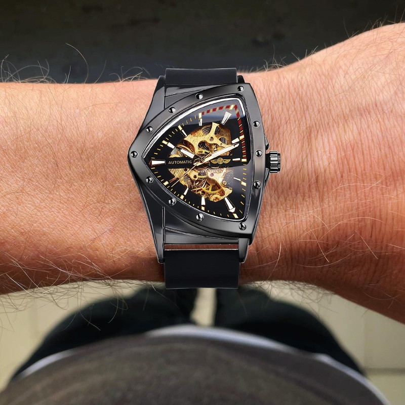 FORSINING Triangular Automatic Mechanical Watch, Oversized Dial Fully Hollowed Out