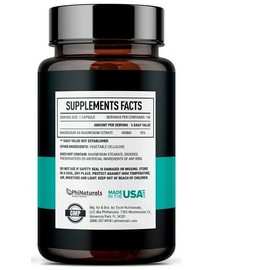 Phi Naturals Magnesium Citrate 400mg 180 Caps Vegetarian/Gluten Free/Non-GMO Phi