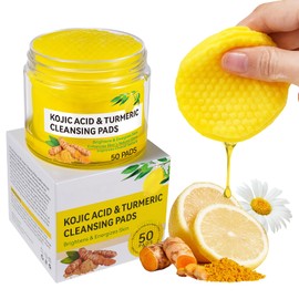 Kojic Acid and Turmeric Cleansing Pads for Dark Spots, Turmeric Kojic Acid Cleansing Pads for Face & Body with Vitamin B5, Exfoliating Cleansing Pads for All Skin Types - 50 pads