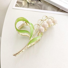 1PC Pink Lily of The Valley Flower Hair Clips, Large Metal Claw Clip,Orchid Clamps,Lily Jaw Clamp Styling Accessories for Thick Thin