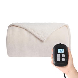 Minervada Heated Electric Blanket Queen Size 84''x90'', Dual Controller Soft Flannel with 10 Heat Settings 1-12 Hour Auto Off Large Blanket for Bed - White