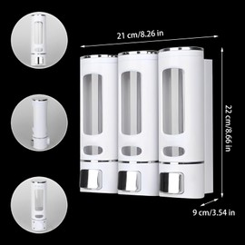 Shampoo Conditioner Dispensers,3 Chambers No Drill Shower Pump Soap Dispenser Wall Mounted Body Wash Dispenser Shampoo Box Lotion Shower Gel Container Dispenser for Bathroom Hotel (B-White-3 Chambers)