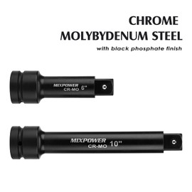 MIXPOWER 1" Drive by 6", 10" Impact Socket Extension Bar, Chrome Molybdenum Steel, 6", 10" ext. bar.