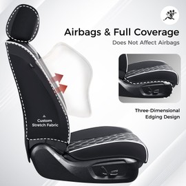 Huidasource Driver Seat Cover, Faux Leather Auto Front Seat Covers, Car Seat Covers Front Seats Universal Fit for Most Cars, Van, Truck, SUV, Fit for Honda Civic Nissan etc (Front Pair/Black&White)