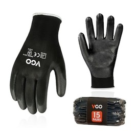 Vgo... 15Pares Guantes PU Jardinería y Guantes Trabajo Ligero (Negro, Tamaño 10/XL, PU2103)