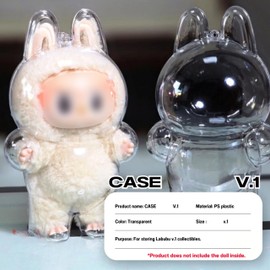 Clear Figure Display Case for La bubu, Protective Case with Keychain, Plush Toy Clear Cover (V.1 Standing, Without Doll)