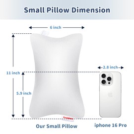 Pro Goleem Small Pillow 11’’x6’’x2.5’’ for Kids and Baby Sleeping with Name Tag Mini Tiny Pillow for Camping and Chair Car Air Nap Neck Lumbar Knee Rest Pillows, White