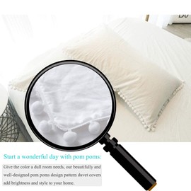 CAWANFLY Pom Pom Fringe Pillow Cases, Tassel Sham Set Standard Size Bedding Pillow Covers, 20x26inches, Set of 2 (White)