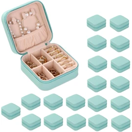 20Pcs Organizadora de Joyero de Viaje, Alhajeros Joyeria Mujer, Portátil Mini Alhajeros de PU para Anillos, Pendientes, Collares (Verde)