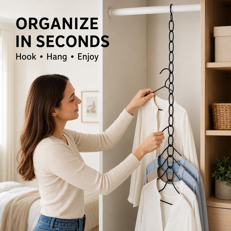 Metal Space Saving Hanger Organizer Chain for Closets
