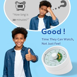 BellMan Visual Timer, 60 Minute Countdown Timer for Kids and Adults with Silent Operation, Study and Meetings Time Management Tool, Timer for Kitchen Office Classroom, Gift with Giraffe (White Green)