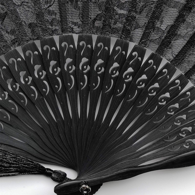 Eastern Wind Black lace hand folding fan, handheld foldable rave