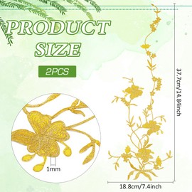 FINGERINSPIRE 2 Pieces Flower Shape Embroidery Applique Fabric Golden Floral Pattern Iron On Sew On Lace Applique Flower Vine Shape DIY Fabric Art Embroidery Decoration Patches