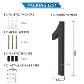 DEWEL Large Acrylic House Numbers, 20.3 cm / 8 Inch House Number, 3D Effect Door Number in Modern Style, Weatherproof, for Outdoors, Door, Mailbox, with Screws (Black, Number 1)