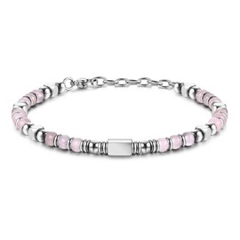 LOLIAS Silver Bracelet for Women Pink Crystal Bracelet Stainless Steel Beaded Bracelets Anxiety Bracelets Womens Friendship Bracelet Birthday Gifts Jewellery 4MM