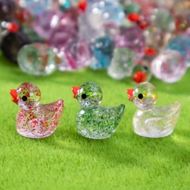 200pcs Mini Ducks Glitter Colorful Tiny Small Little Resin Ducks to Hide Mini Animals Figures for Miniature Landscape Aquarium Decoration