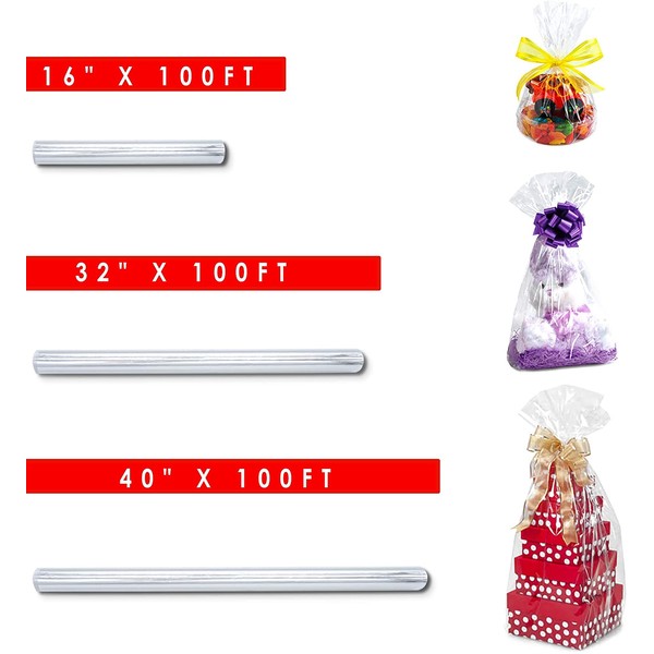 Adorox 16'' X 100' Ft Long Clear Cellophane Wrap Roll Gifts Baskets Arts & Crafts Treats Wrapping Christmas