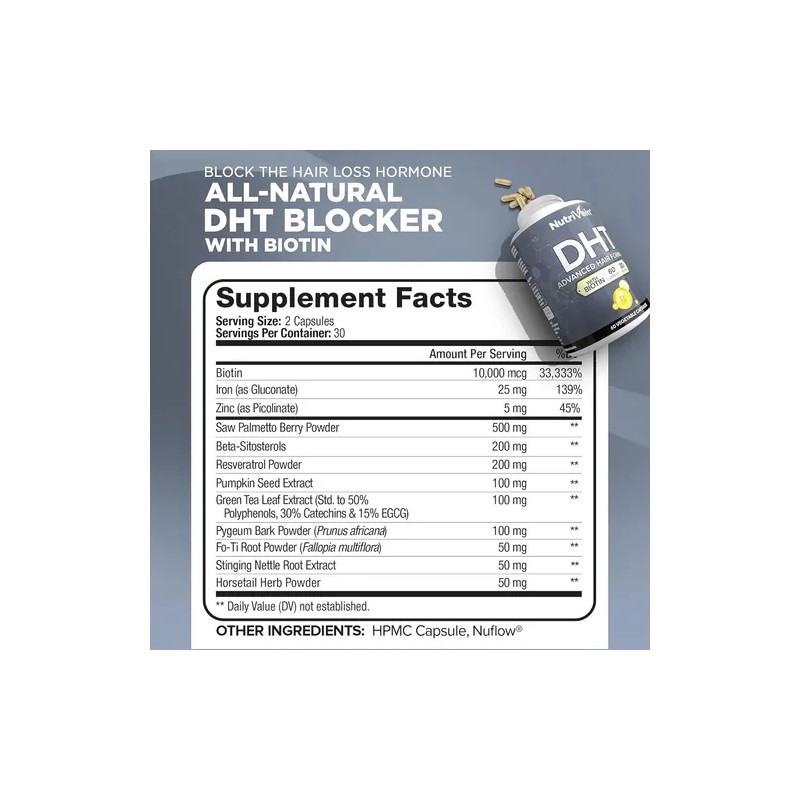 Fórmula Avanzada DHT con Biotina DHT Blocker Hair Supplement, 60