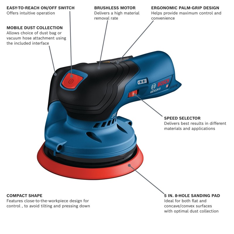 BOSCH GEX12V-5N 12V Max Brushless 5" Random Orbit Sander -