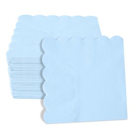 200 Pieces 2-ply Light Blue Napkin Disposable Scalloped Cocktail Napkins 5 x 5 Inches Beverage Napkins Dessert Napkins Paper Napkins for Wedding Birthday Party Paper Dinner Napkins(Blue)