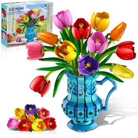 CUBIMANA Flower Bouquet Building Set with Vase - Botanicals Tulip Bonsai Building Toy for Adults Women, Gift for Mothers Day, Artificial Flowers for Her, 768 PCS Crafting Kit for Home & Office Decor