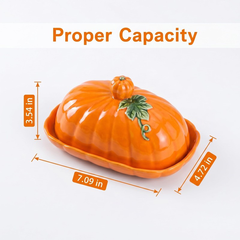Pumpkin Butter Dish with Lid,Multi-Purpose Pumpkin Shaped Butter Dish &