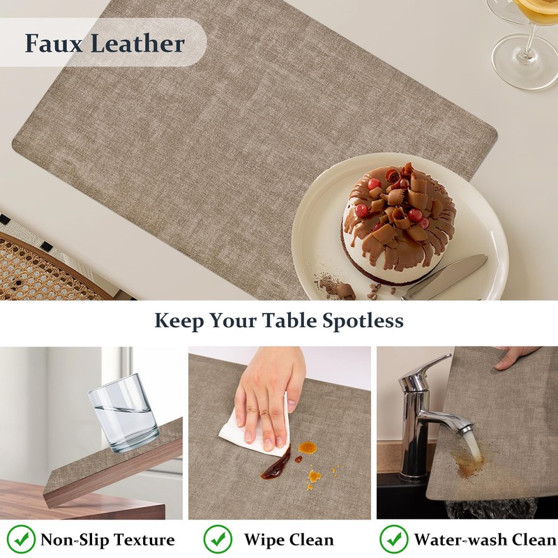 FROMHEART Faux Leather PU Placemats Set of 6 (Light Coffee,11.8"