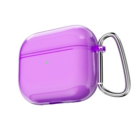 LoeoeL for Airpods 3 Case Clear, Transparent Silicone Cute Girly Airpods 3rd Generation Case with Keychain, Hard Shell Plastic Airpods Cover Accessories for Women Girls, Neon Purple