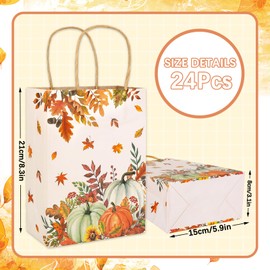 JarThenaAMCS 24Pcs Fall Kraft Paper Gift Bags Pumpkin Leaves Treat Bags with Handles Grocery Shopping Bags Candy Goodie Bags for Autumn Baby Shower Birthday Party Favors Supplies