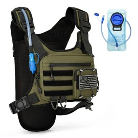 Hydration Vest with 2L Water Bladder for Men and Women, Lightweight Adjustable Hydration Backpack , Reflective Running Hydration Chest Bag for Hiking Climbing Cycling (Olive, One Size)