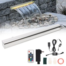 Towallmark 23.6"*4.7"*3.2" Stainless Steel Pool Waterfall, LED Lighted Fountain, Rectangular Spillway for Outdoor Gardens, Premium Quality LED Pool Feature with Remote Control