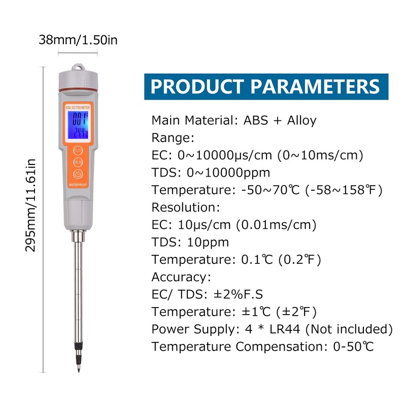 Soil Tester 3 in 1 Multifunction EC/TDS/Temperature Digital Soil Test