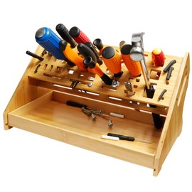 CIYRULL Screwdriver Organizer Desktop Screwdriver Holder 53 Slots Workbench Rack Stand Bamboo Tool Storage Organizer for Hammer Allen Wrench
