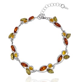Copal Finely Crafted Amber Bracelet with 925 Sterling Silver Flexible Adjustable, Sterling Silver, Crystal