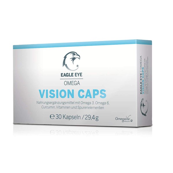 Eagle Eye Eye Vitamins for Dry Eyes - with Curcumin, Omega 6 and Omega 3-30 Capsules High Dose with Vitamins D3, B2, B6, B9 and B12 against dry, red, burning and irritated eyes.