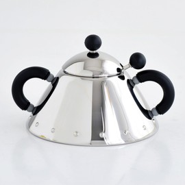 Alessi 9097 B Sugar Bowl with Spoon Stainless Steel Handles and Knobs Polyamide Black