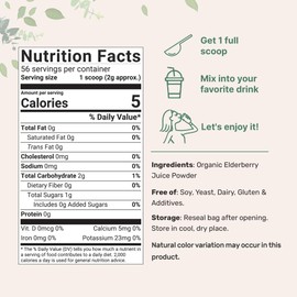 Organic Elderberry Juice Powder, 4oz | 100% Natural Fruit Powder | Cold Pressed European Elderberries | No Sugar & Additives | Great Flavor for Drinks, Smoothie, & Beverages | Non-GMO & Vegan