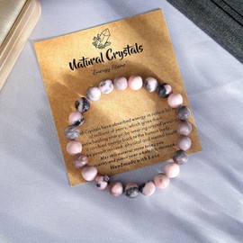 MAIBAOTA Pink Zebra Bracelets for Women Men, 8 mm Beaded Bracelets, Round Gemstones Bracelet, Crystal Jewelry Gifts for Women Men