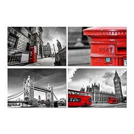 DV DESIGN Set of 4 Prints - 6 x 4 - London Red City Landmarks UK England Poster Photo 15x10cm Gift