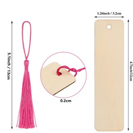 50 Pieces Wood Blank Bookmarks Set with 50 Pieces Colorful Tassels, for DIY Craft Wedding Birthday Party Decor Classroom Projects and Gifts Tags
