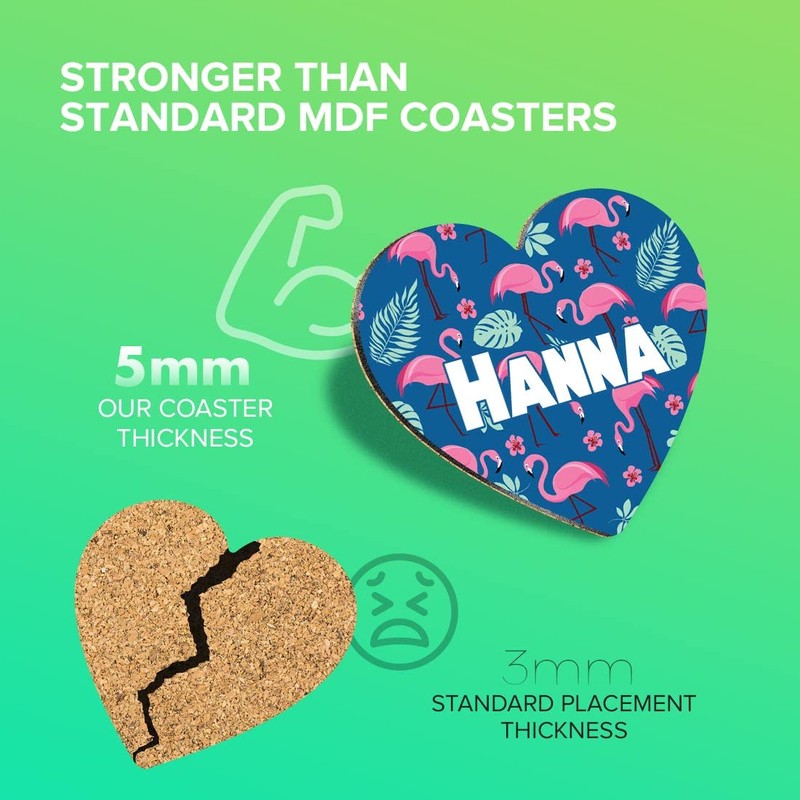 1 x Heart Coaster - Name Hanna Tropic Flamingo Palm