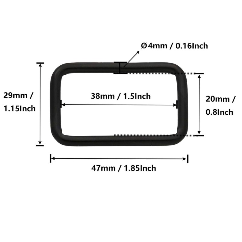 Wuuycoky 1.5" Inner Length Black Rectangle Rings Loop Ring No