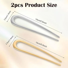 2pcs Metal French Hair Pins for Thick Hair, U-Shaped Hairpins Metal French Twist Pin Fork Hair Grips for Women Girls Types Styling Accessories (1 Gold & 1 Silver)