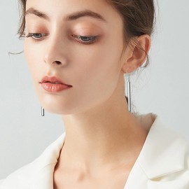 Minimalist Sterling Silver Plated Long Bar Dangle Drop Earrings for Women Elegant Hook Dangling Hypoallergenic Fashion Simple Geometric Jewelry for Women Birthday Bff Mom (Silver)