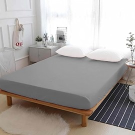 APEX FURNISHINGS Silver Grey Fitted Sheets King Size Easy Care 100% Egyptian Cotton Fabric Breathable 300 Thread Count Bed Sheets(150x200cm)